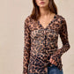 BiBi Leopard Printed Mesh Shirt With Button Up V Neck - DAVERRI FASHIONS