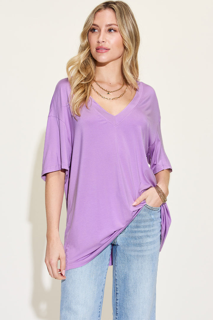 Bamboo V-Neck Drop Shoulder T-Shirt Tops