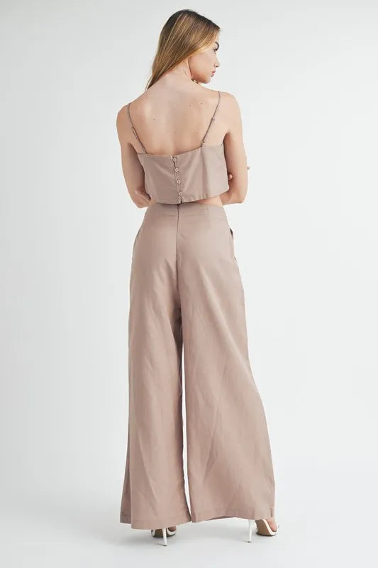 MABLE Linen Mix Crop Cami and Wide Leg Pants Set Outfit Sets