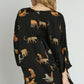 Umgee Full Size High-Low Satin Animal Print V-Neck Blouse Plus Size Blouses