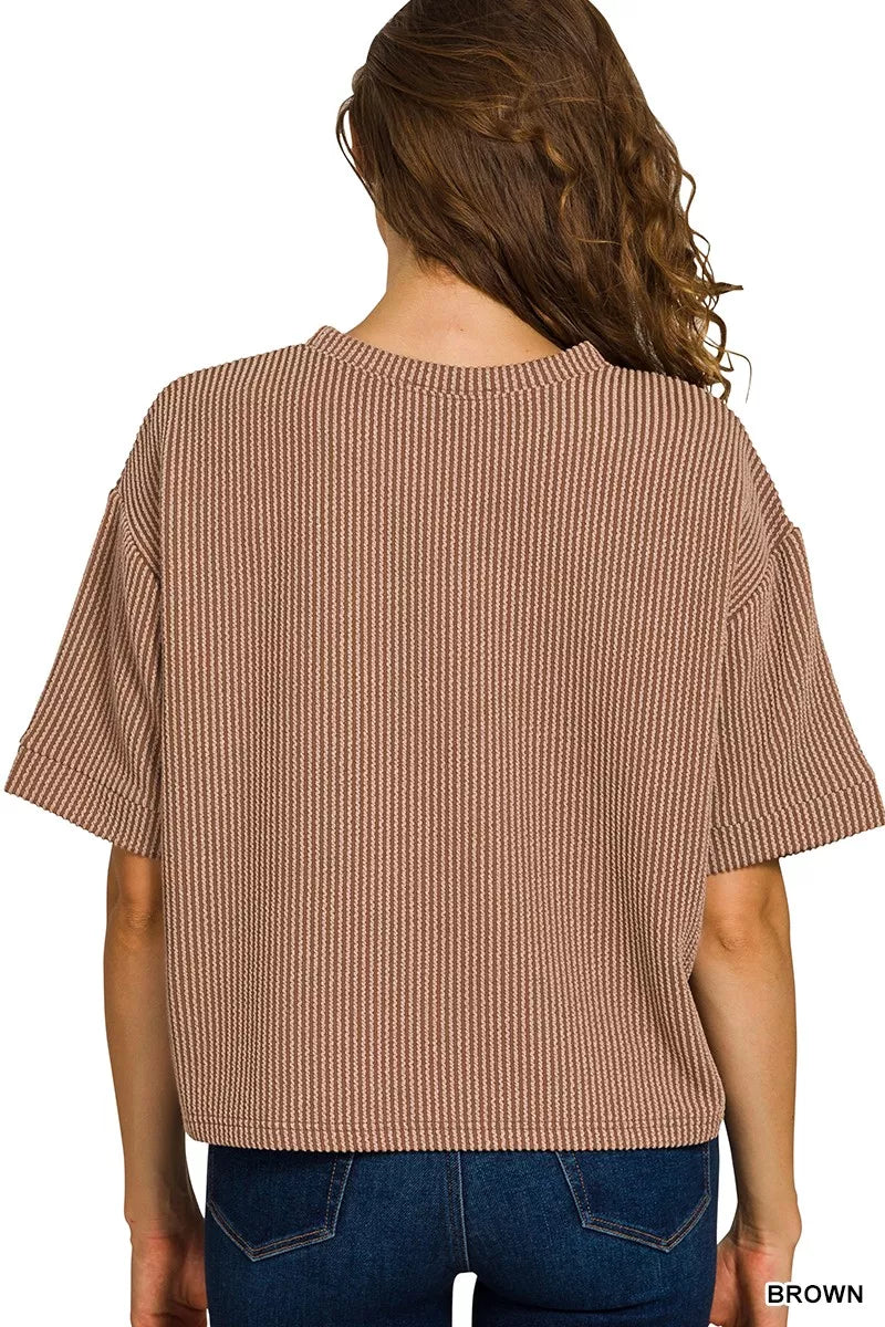 Zenana Raised Rib Short Sleeve Tee & Pants Set | Daverri Fashions