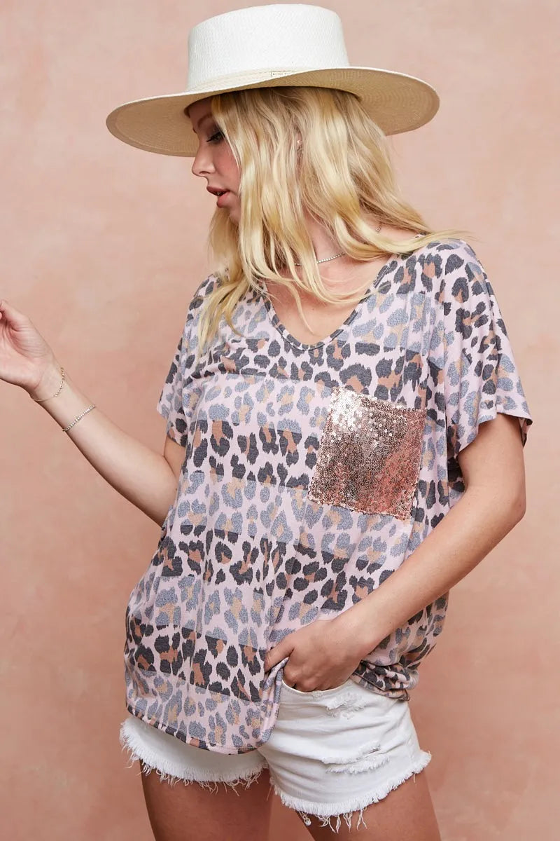 BiBi Leopard Stripe Printed Jersey T-Shirt | Daverri Fashions