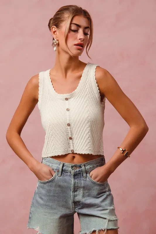 SO ME Chevron Pattern Buttoned Front Lightweight Tank Top Tank Tops