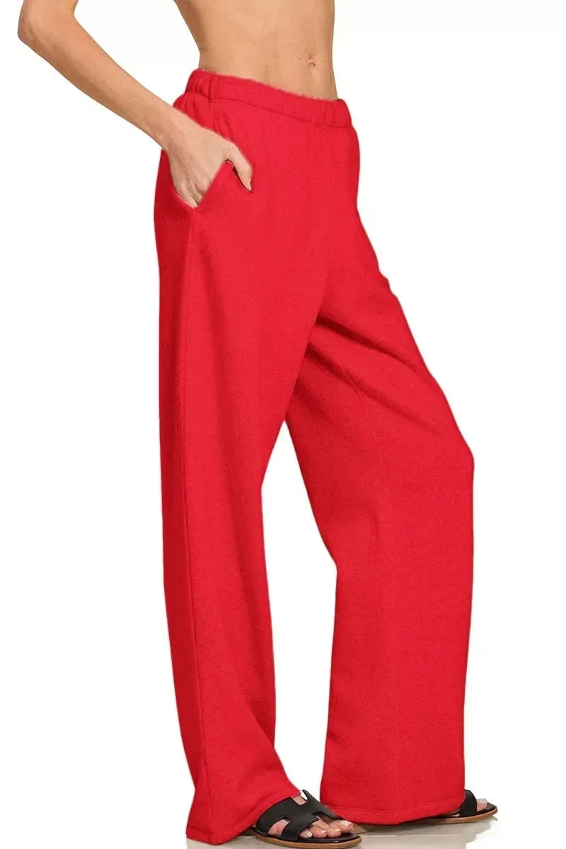 Zenana Fleece Sweatpant with Pockets Ruby - DAVERRI FASHIONS