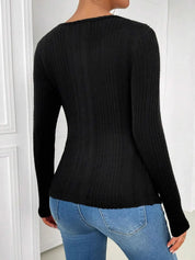 Ribbed Cutout Long Sleeve T-Shirt | T-Shirts Daverri Fashions