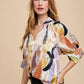 Annie Wear Multi Color Printed V-Neck Open Woven Blouse Top - DAVERRI FASHIONS
