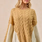 BiBi Cable Knit With Hacci Combo Sweater With Uneven Hem Detail - DAVERRI FASHIONS