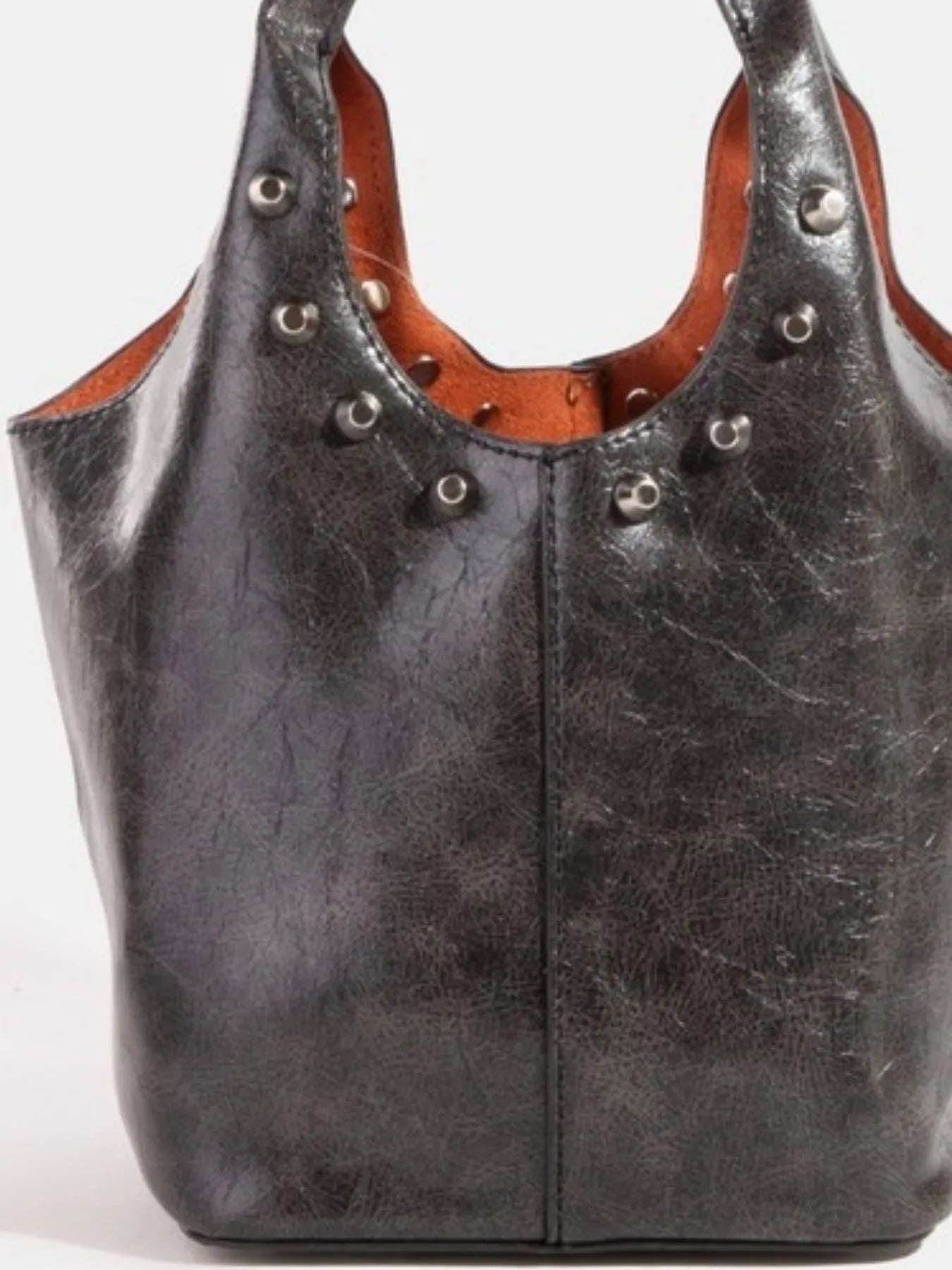 Fame Weathered Faux Leather And Studs Bucket Bag | Handbags Daverri Fashions
