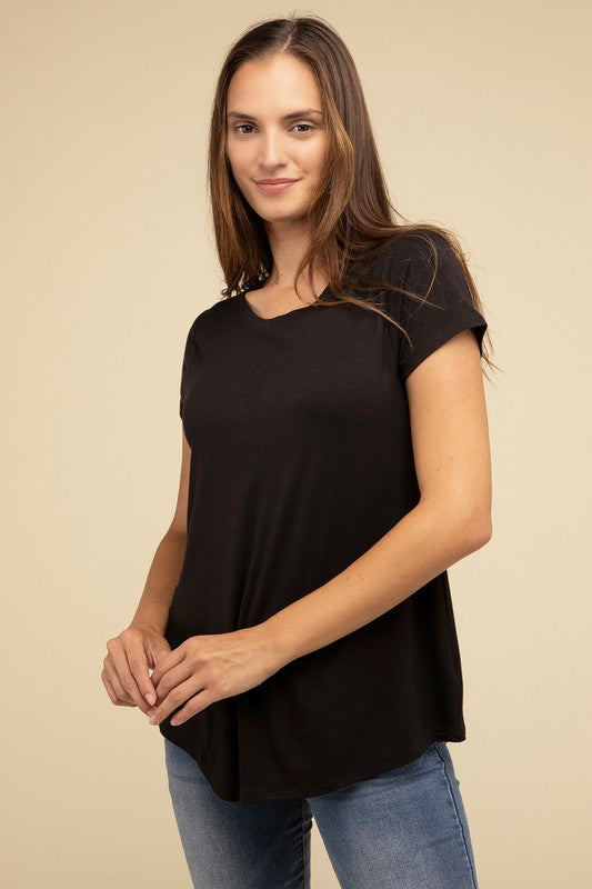 Flowy Round Hem Rayon Short Sleeve Top T-Shirts