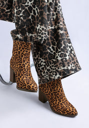 Lunara Leopard Print Block Heel Boots | Boots Daverri Fashions