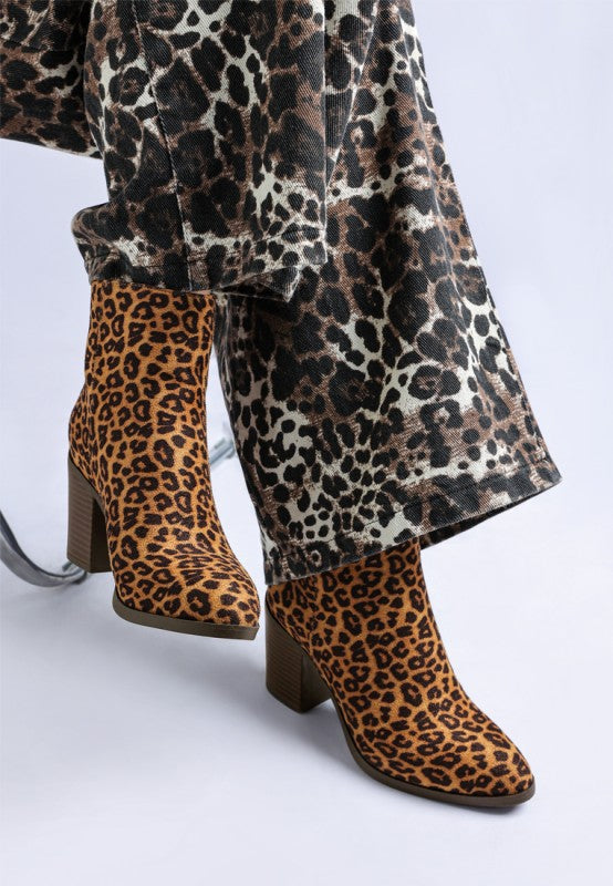 Lunara Leopard Print Block Heel Boots | Boots Daverri Fashions