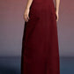 Raw hem maxi denim skirt in deep burgundy with frayed hem