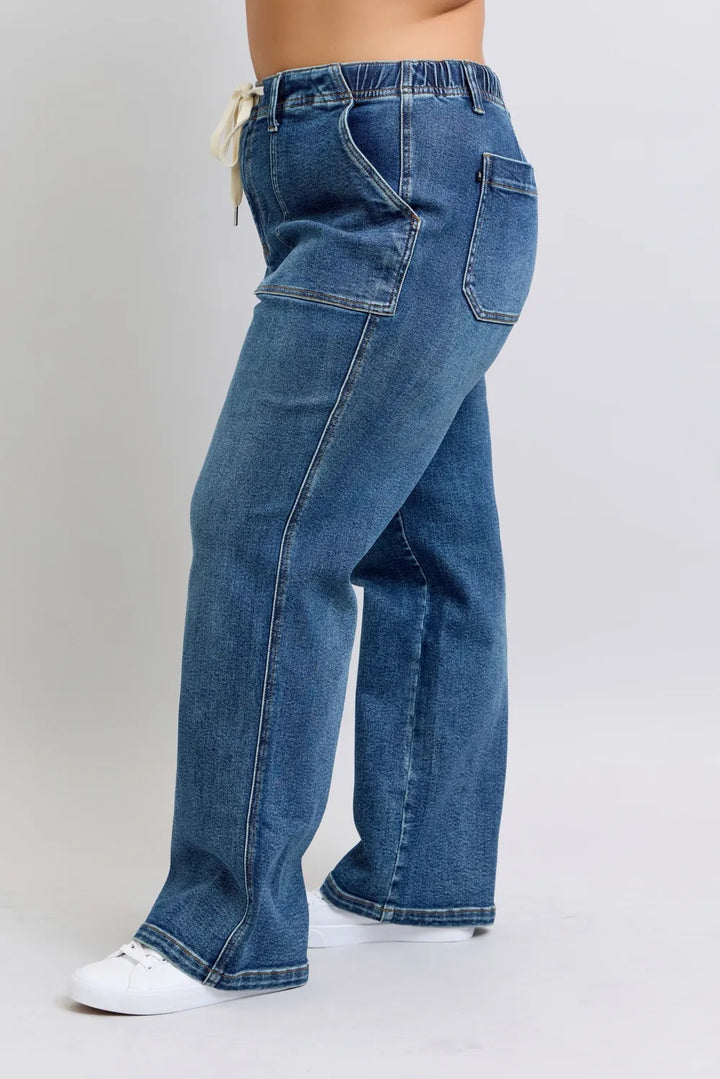 Judy Blue Plus Size High Waist Drawstring Wide Leg Jeans Jeans