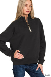 BLACK Zenana Fleece Half Zip Sweatshirt Black | Sweatshirts Daverri Fashions