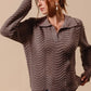 SO ME Notched Collar Wavy Texture Sweater Top