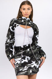 American Bazi Camouflage Cropped Jacket with Chains City Camo