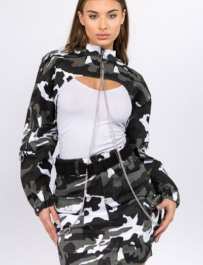 American Bazi Camouflage Cropped Jacket with Chains City Camo