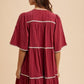 Annie Wear Tassel Contrast Trim Tie Neck Half Sleeve Tiered Dress - DAVERRI FASHIONS