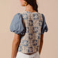 SO ME Crochet Lace Tie Front V Neck Blouse Top