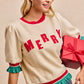 BiBi Christmas Merry Letter Patches Contrast Banded Top - DAVERRI FASHIONS
