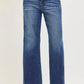RISEN high-rise wide-leg blue denim flare jeans with slanted pockets