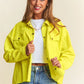 J.NNA Snap Down Long Sleeve High Low Shacket Chartreuse Shackets