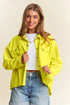 J.NNA Snap Down Long Sleeve High Low Shacket Chartreuse Shackets