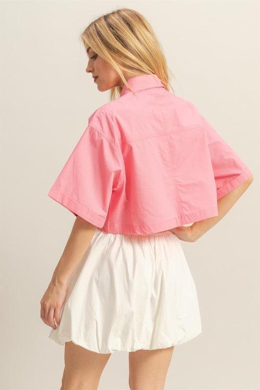 HYFVE Front Pockets Poplin Collared Neck Crop Shirt - DAVERRI FASHIONS