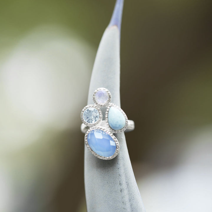 Chalcedony, Larimar, Topaz and Moonstone Cluster Ring Rings