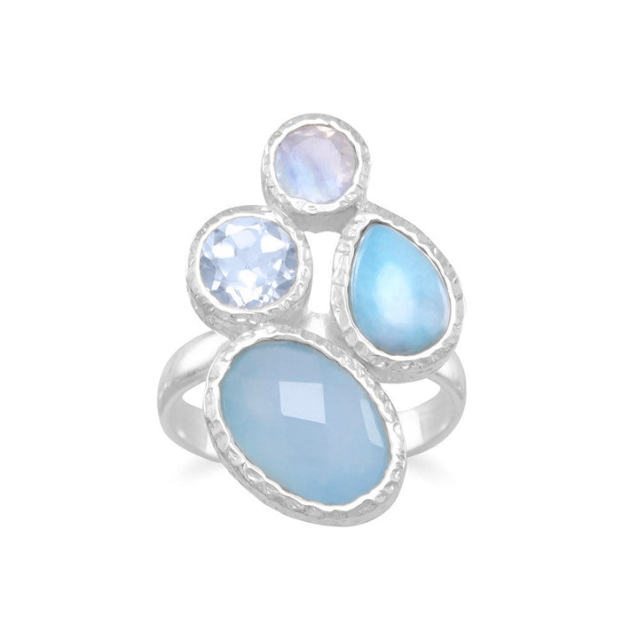 Chalcedony, Larimar, Topaz and Moonstone Cluster Ring Rings