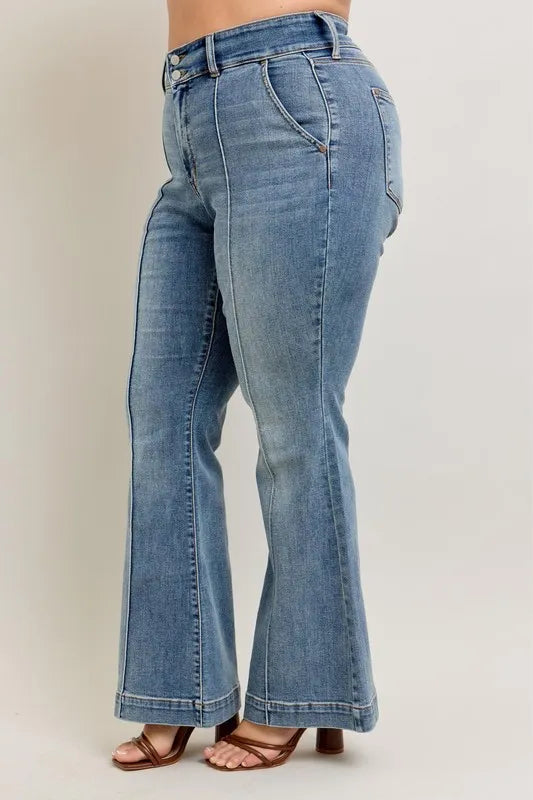 Judy Blue Full Size High-Waist Flare Denim Jeans with Front Seam Detail Plus Size Jeans