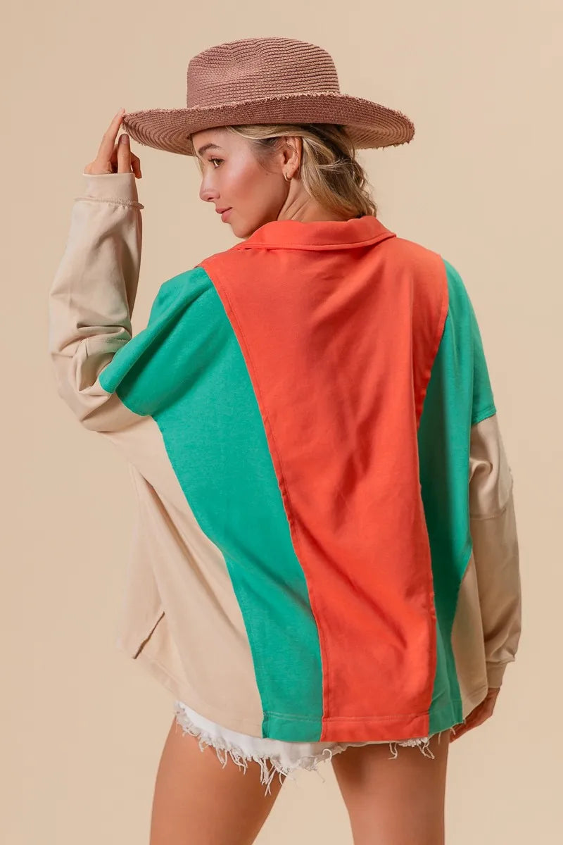 BiBi Colorblock Exposed Seam French Terry Sweatshirt | Daverri Fashions