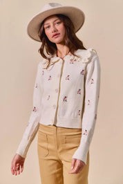 SO ME Collared Floral Embroidered Button Down Sweater Cardigan | Cardigans Daverri Fashions