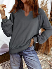 Charcoal gray oversized Lace Patchwork sweatshirt with lace sleeve details