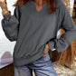 Lace Patchwork Detail Notched Mineral Wash Sweatshirt - DAVERRI FASHIONS