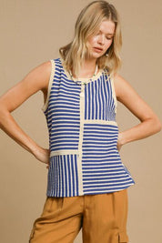 Umgee Round Neck Texture Striped Tank Tank Tops