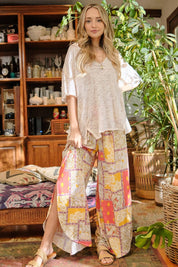 Yellow And The Why Printed Smocking Waist Side Slit Wide Leg Pants | Pants Daverri Fashions