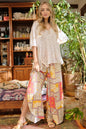 And The Why Printed Smocking Waist Side Slit Wide Leg Pants - DAVERRI FASHIONS