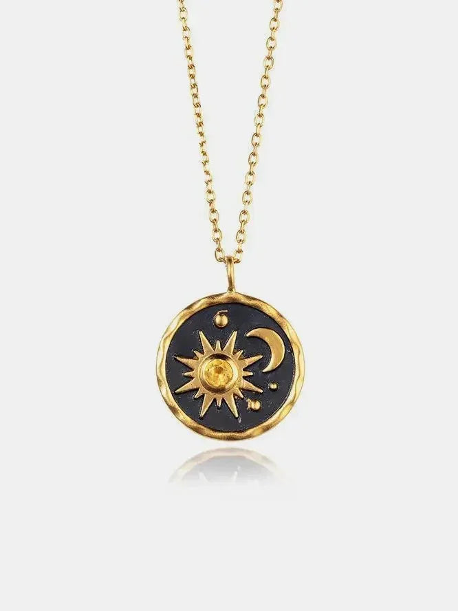 Alloy Inlaid Zircon Sun & Moon Necklace - DAVERRI FASHIONS