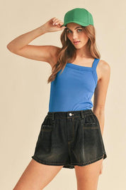 Royal Blue L Aemi + Co Square Neck Wide Strap Tank | Daverri Fashions