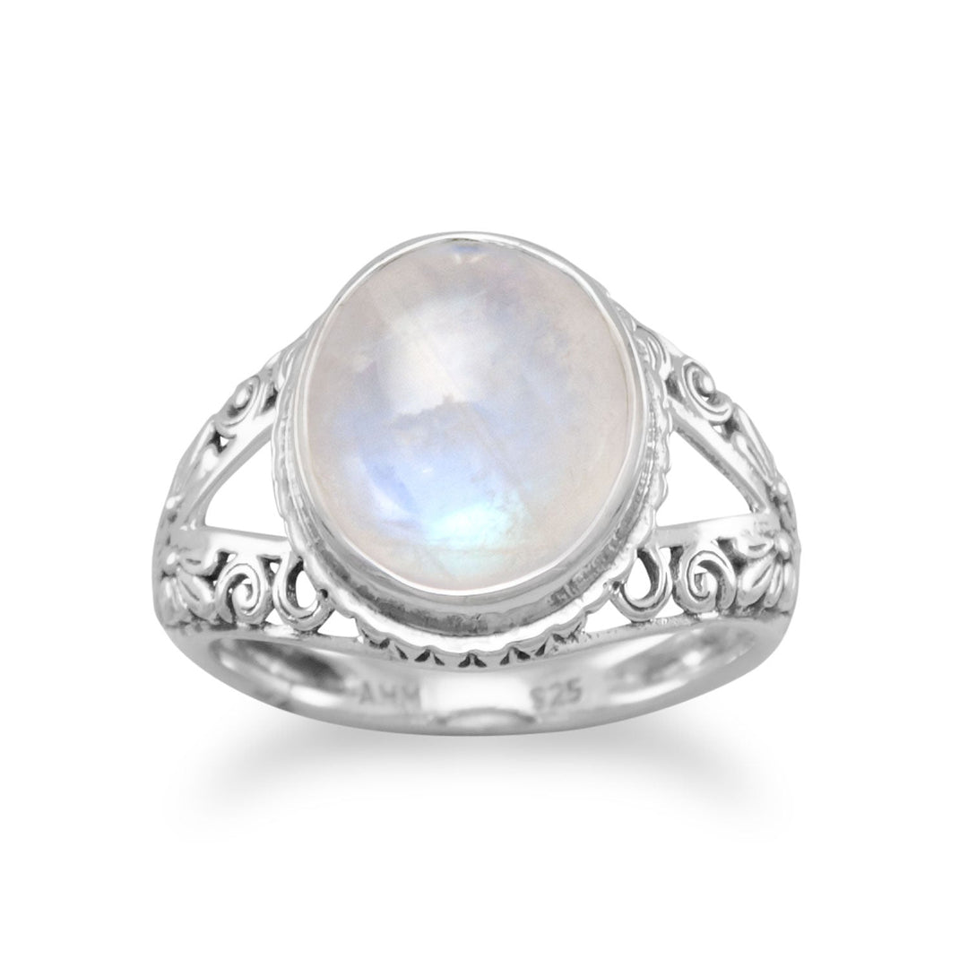 Oxidized Ornate Rainbow Moonstone Ring Rings