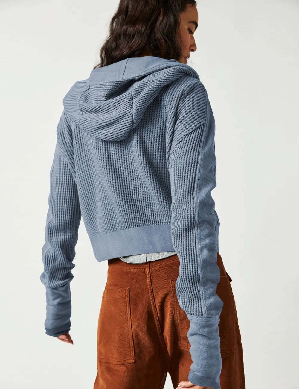 Waffle-Knit Dropped Shoulder Hooded Jacket | Jackets Daverri Fashions