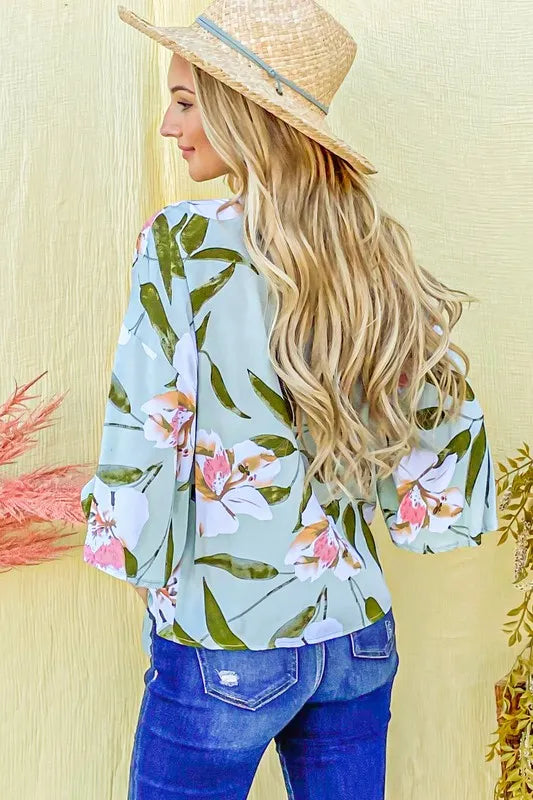 And The Why Front Tie Knot Floral Print Top