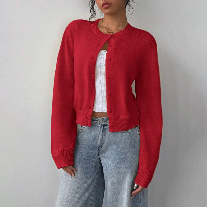 Red Lightweight Long Sleeve Open Knit Button-Up Cardigan | Cardigans Daverri Fashions