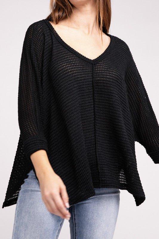 Zenana 3/4 Sleeve Hi-Low Top BLACK Shirts & Tops