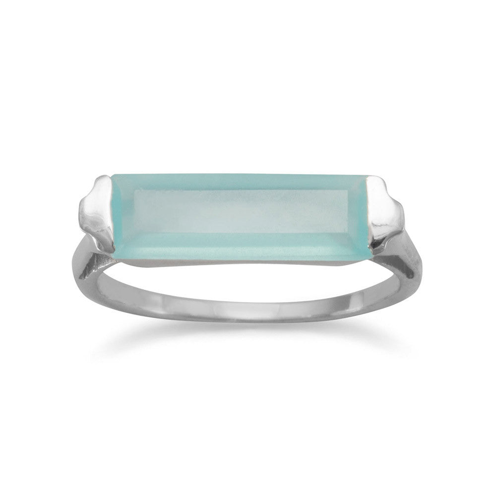 Rhodium Plated Green Chalcedony Bar Ring 9 Rings