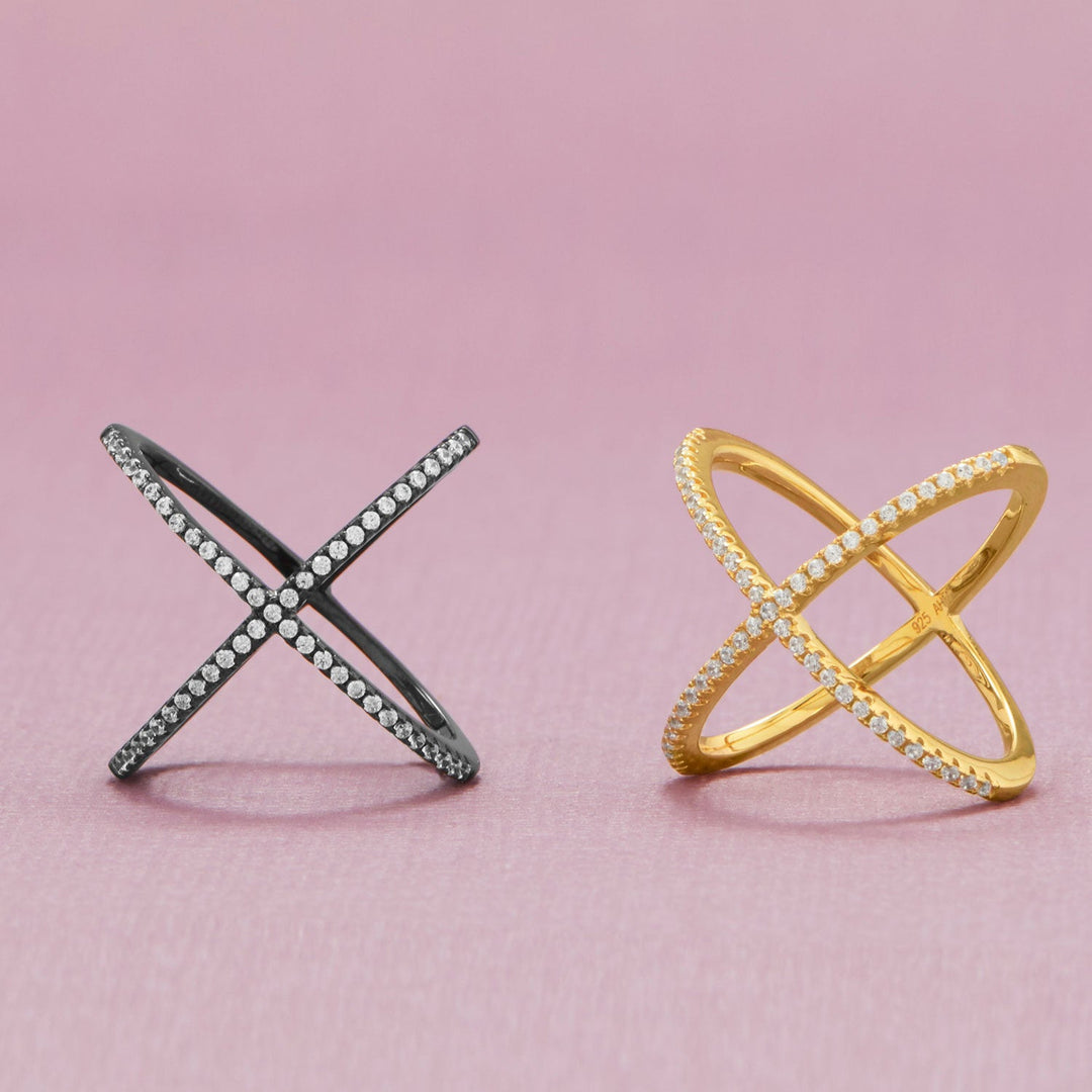 18 Karat Gold Plated Criss Cross 'X' Ring with Signity CZs Rings