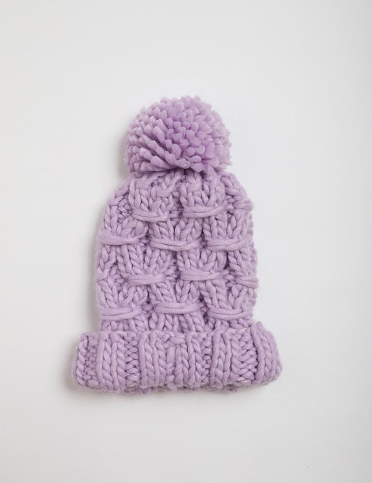 Lavender One Size Oversized Chunky Knit Pom Beanie | Daverri Fashions