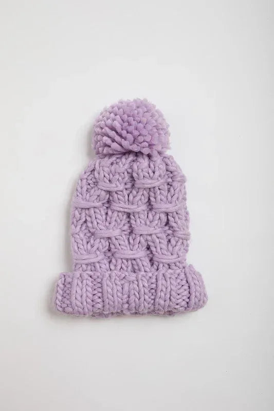 Oversized Chunky Knit Pom Beanie - DAVERRI FASHIONS