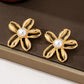 18K Gold-Plated Gold Flower Synthetic Pearl Stud Earrings - DAVERRI FASHIONS